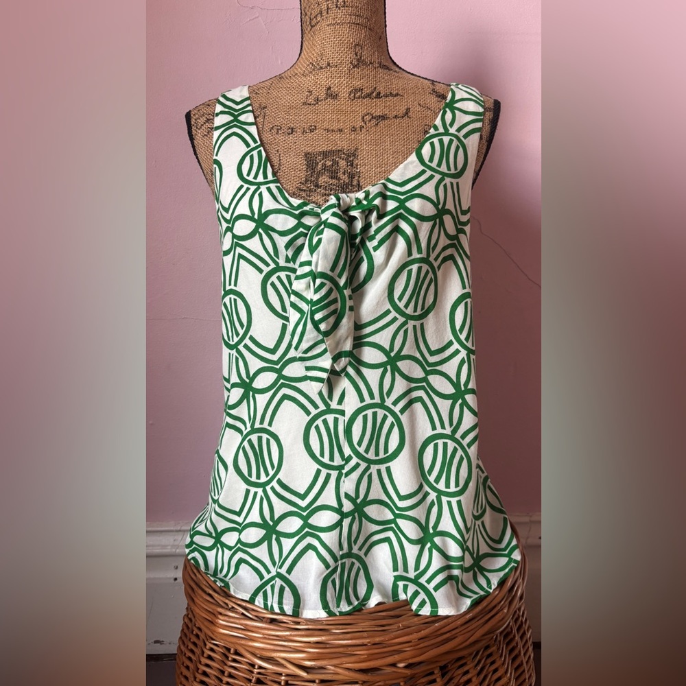 Maeve Green and White Geometric Tank Top
